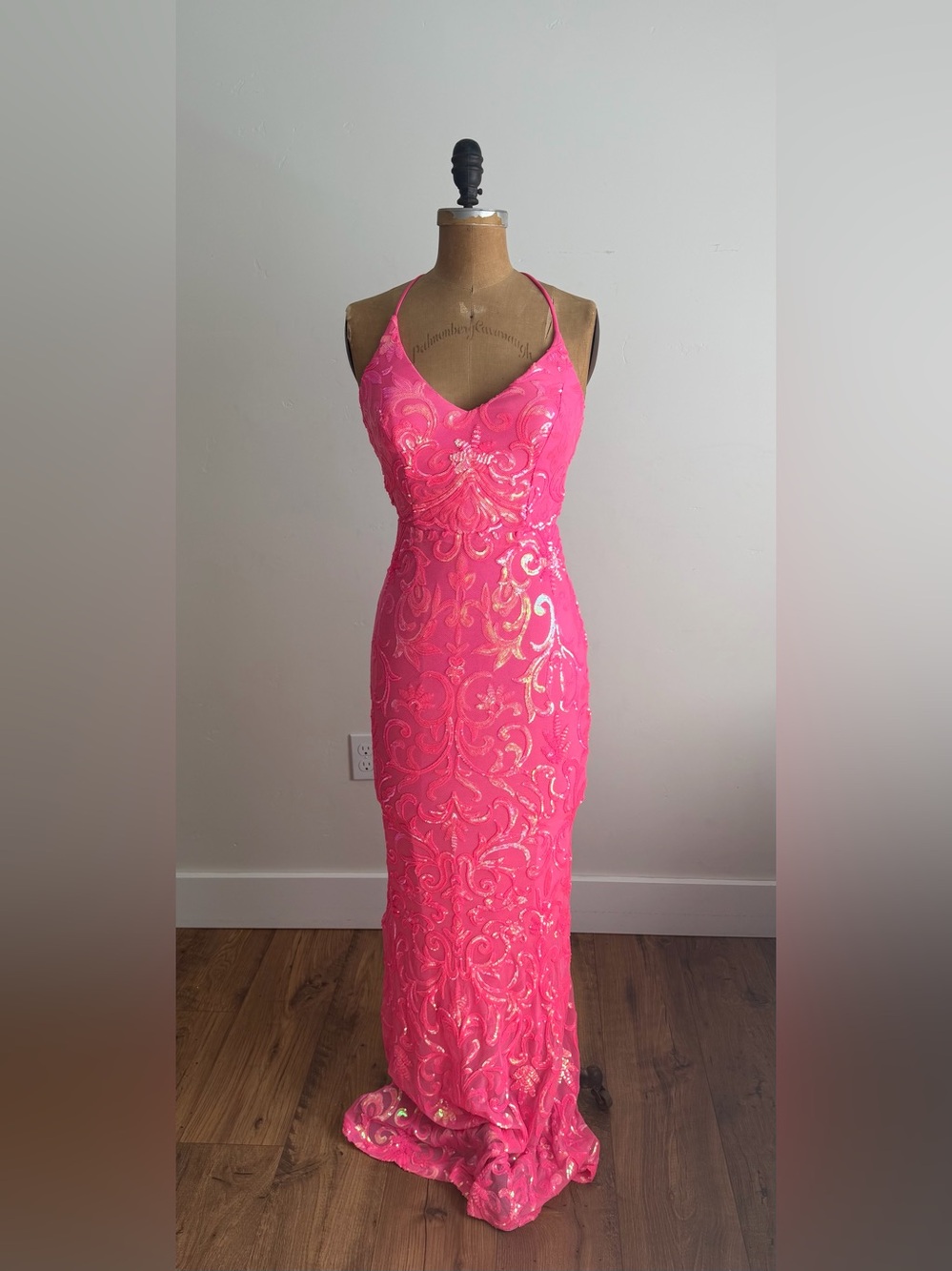 NWT Fashion Nova The Vice Hot Pink Sequin Strapless Gown HCO Prom Formal